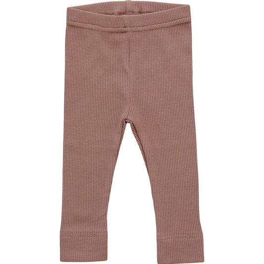 Brown ribbed baby leggings on a white background