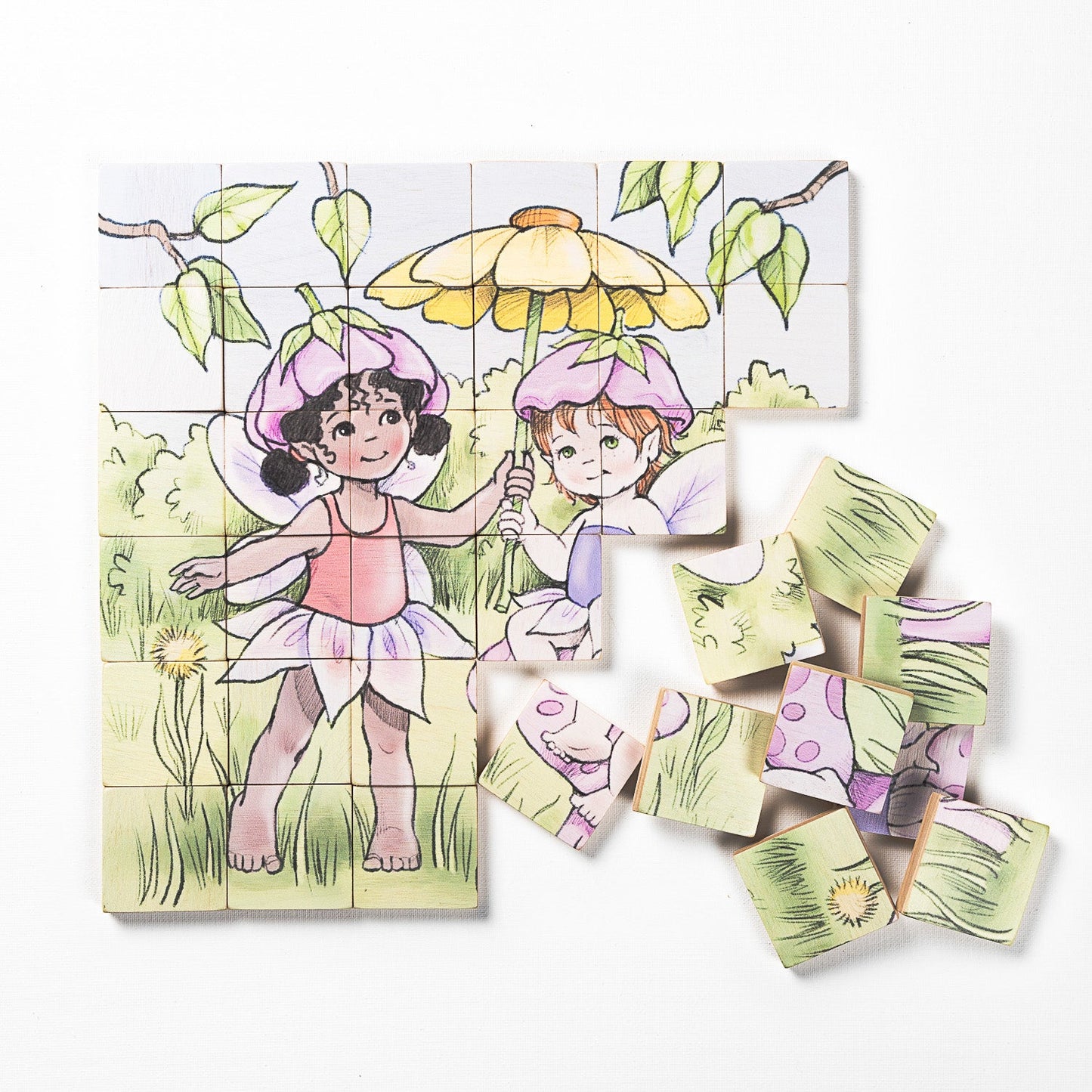 Magic Magnetic Wooden Puzzle with Cotton Bag - Playful Fairies | Made in the Canada | Printed in the USA 🇺🇸