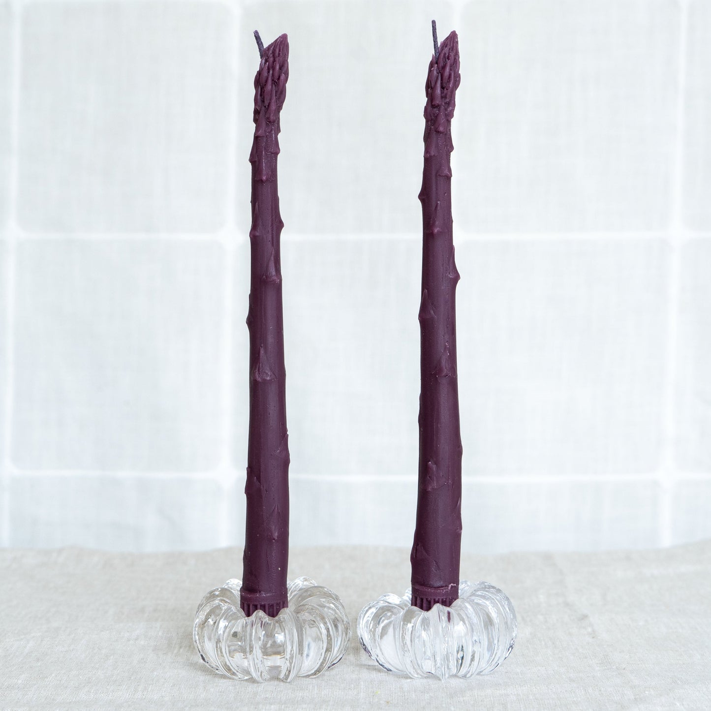 PURPLE ASPARAGUS TAPER BEESWAX CANDLES PAIR