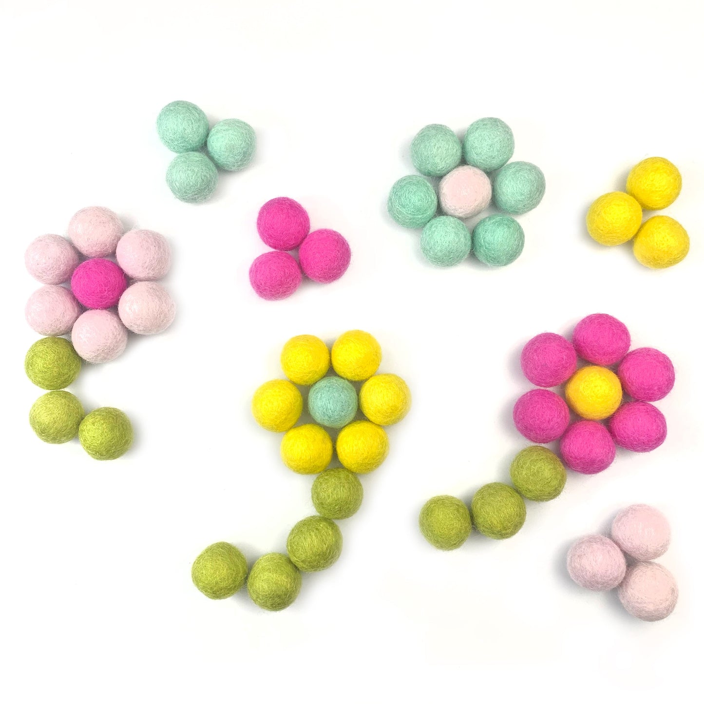 Spring Flowers Wool Felt Balls for Crafts & Sensory Play (50 Pack)