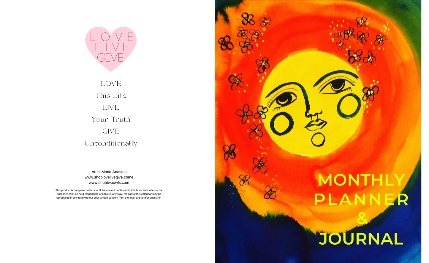 Monthly Planner and Journal with Fill  In Calendar: Art by Mona Anastas