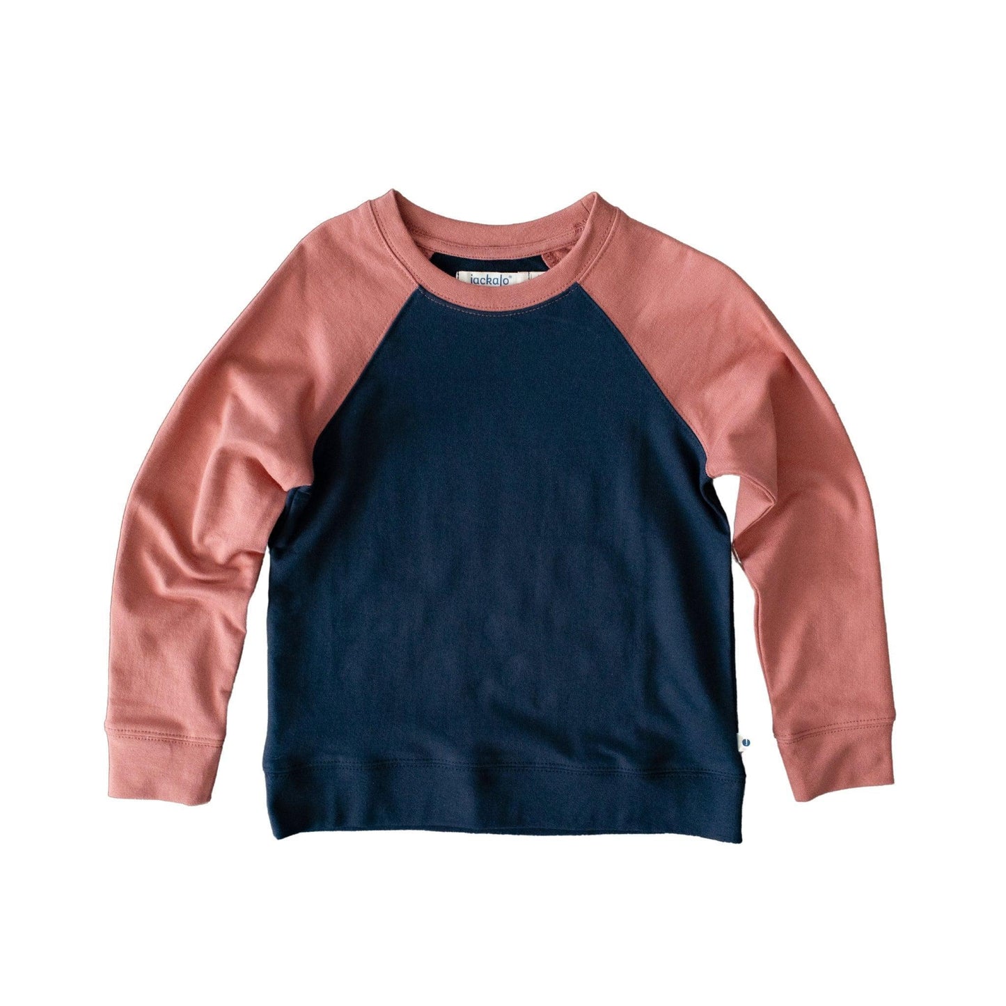 Navy blue and pink long-sleeve shirt on a white background