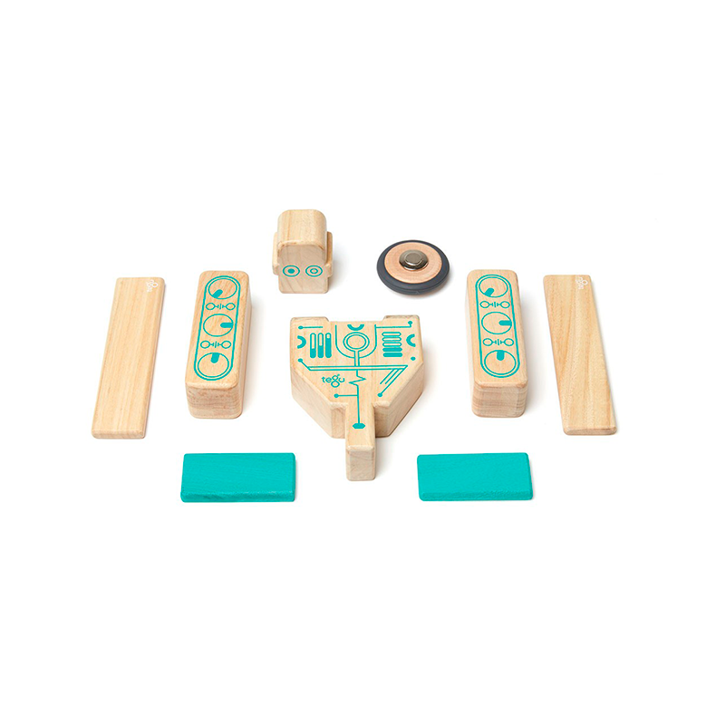 Set of wooden blocks with geometric designs on a white background