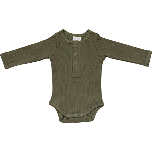 Olive Green Organic Snap Long Sleeve Ribbed Bodysuit