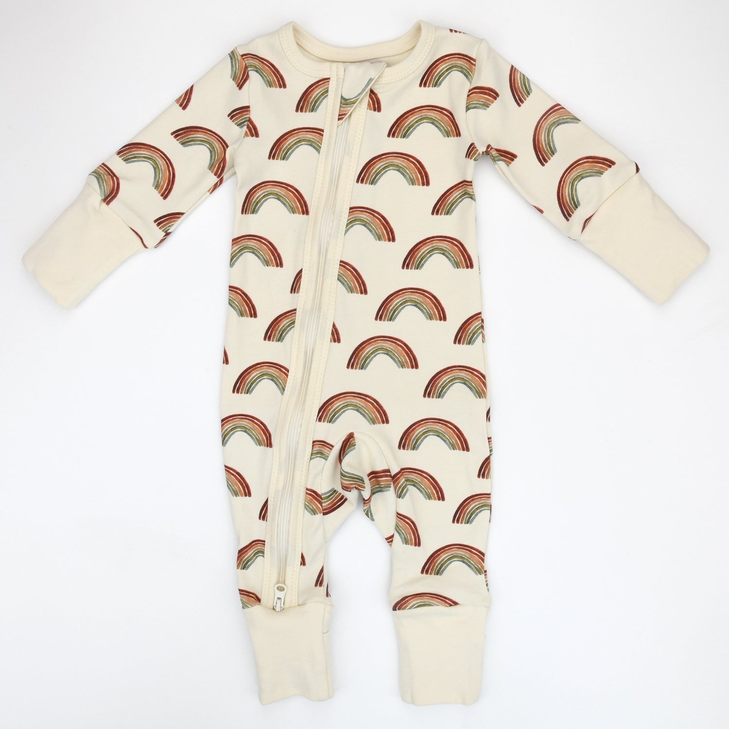 Baby onesie with rainbow pattern on a white background