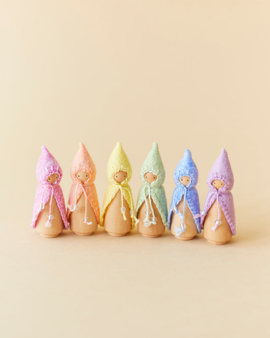 Mini Pastel Rainbow Wooden Gnome Set