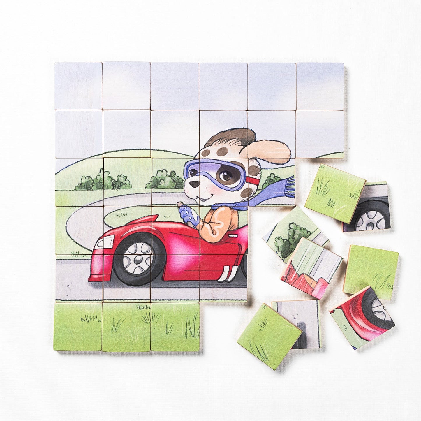 Magic Magnetic Wooden Puzzle with Cotton Bag - Puppy Racer | Made in the Canada | Printed in the USA 🇺🇸