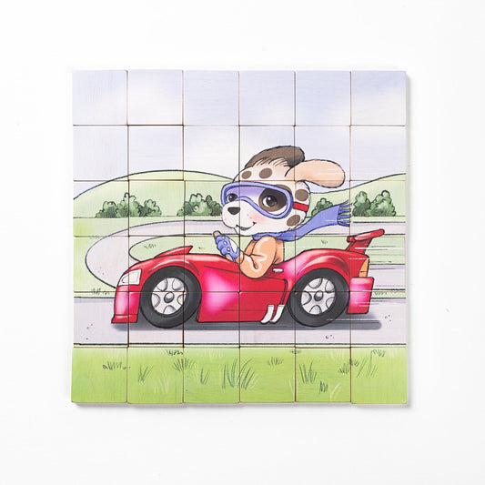 Magic Magnetic Wooden Puzzle with Cotton Bag - Puppy Racer | Made in the Canada | Printed in the USA 🇺🇸