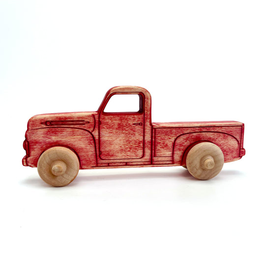 Montessori Educational 9" Vintage Red Wooden Pickup Truck for Toddlers 1–3 | Eco-Friendly Maple Wood Toy | Made in the USA 🇺🇸
