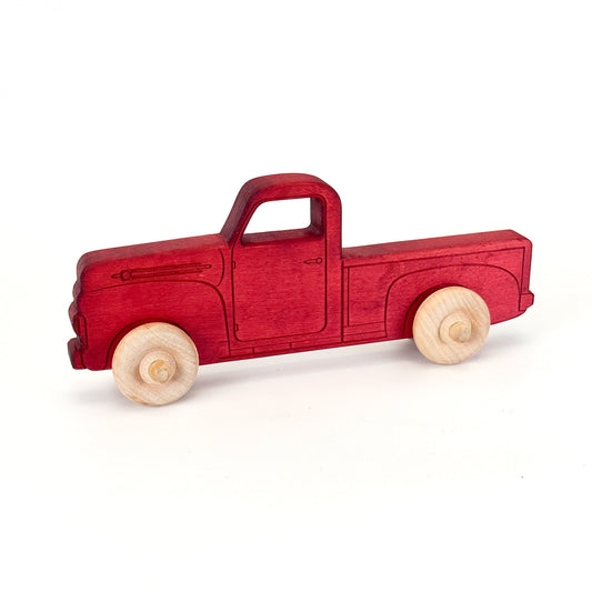 Montessori Educational Red Wooden Pickup Truck for Toddlers 1–3 | Eco-Friendly Maple Wood Toy | Made in the USA 🇺🇸