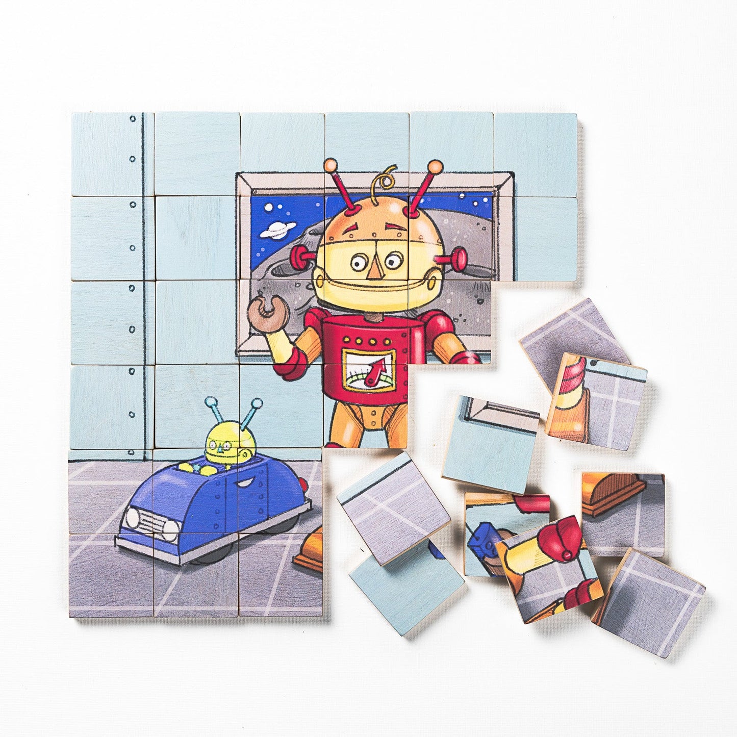 Magic Magnetic Wooden Puzzle with Cotton Bag - Friendly Robot | Made in the Canada | Printed in the USA 🇺🇸