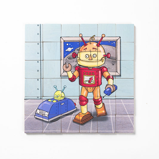 Magic Magnetic Wooden Puzzle with Cotton Bag - Friendly Robot | Made in the Canada | Printed in the USA 🇺🇸