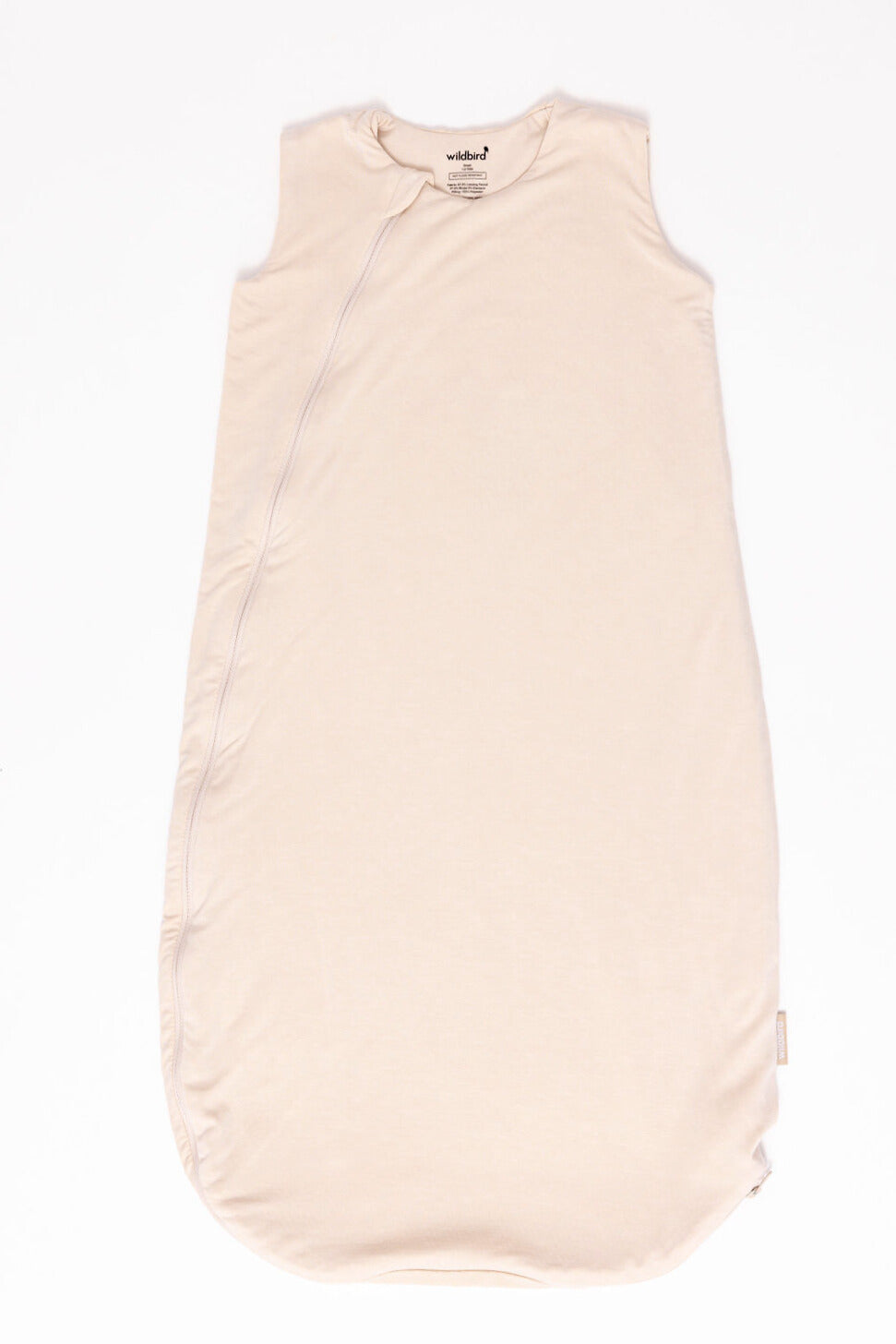Beige baby sleeping bag on a white background