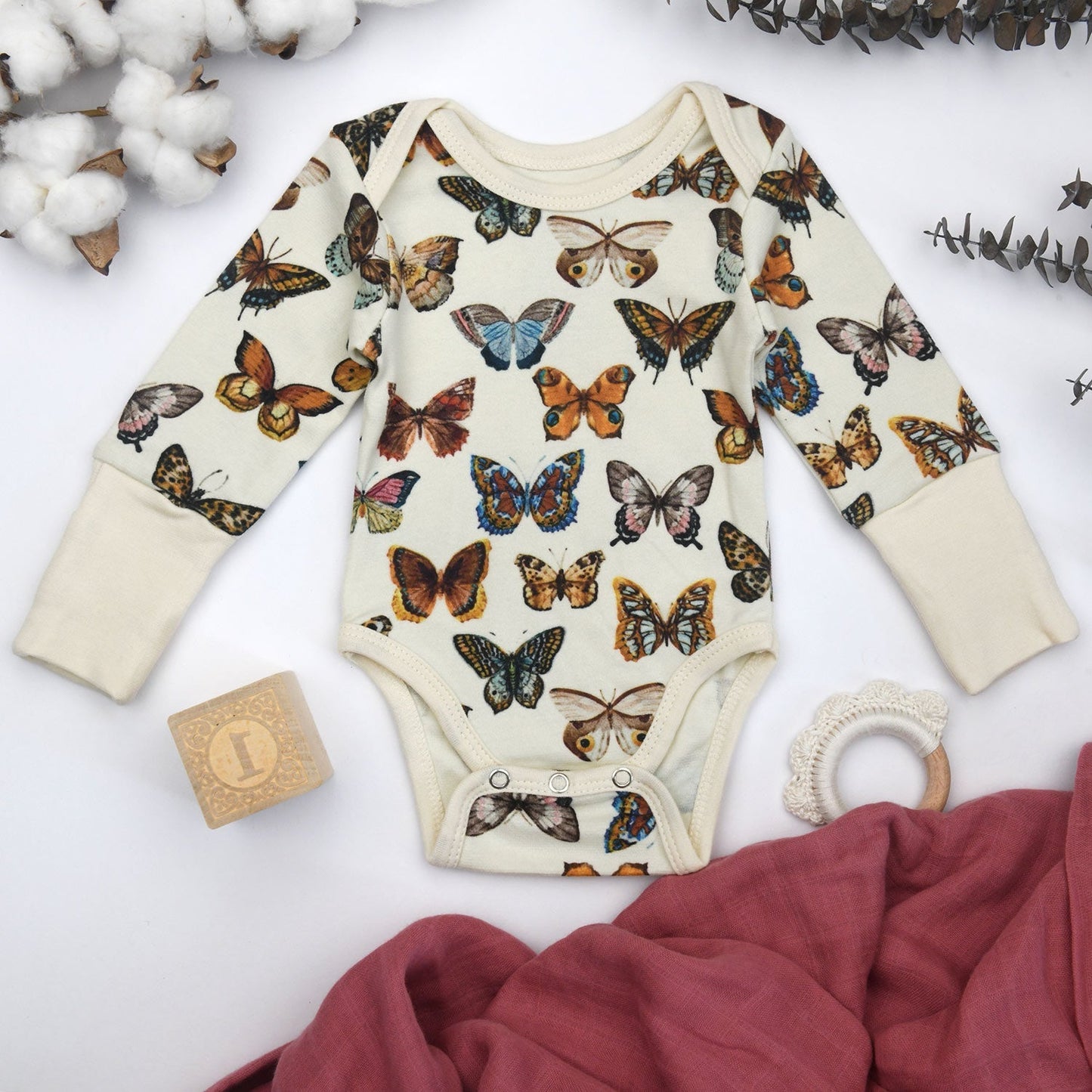 Organic Cotton Long Sleeve Baby Bodysuit, Stella