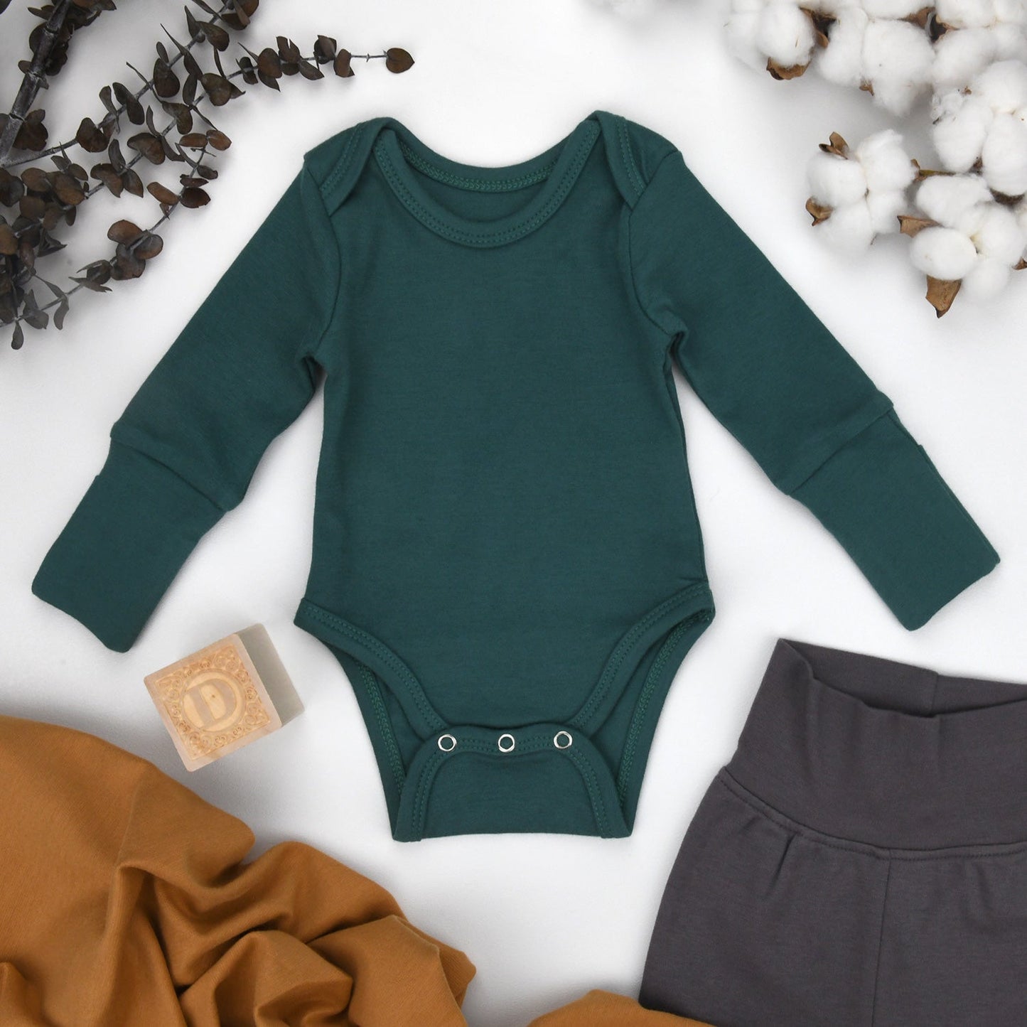 Organic Cotton Long Sleeve Baby Bodysuit, Topaz