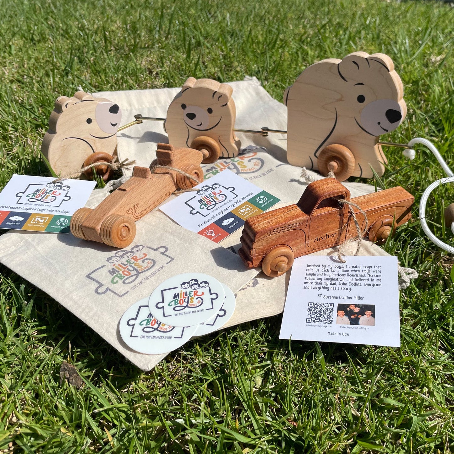 Montessori Educational Natural Wooden Pickup Truck for Toddlers 1–3 | Eco-Friendly Mahogany Wood Toy | Made in the USA 🇺🇸