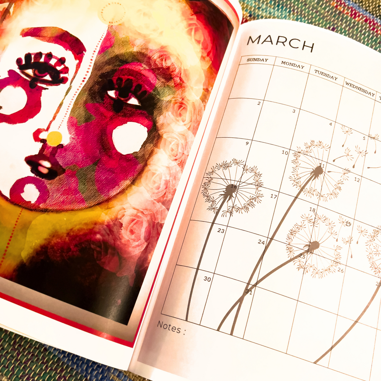 Monthly Planner and Journal with Fill  In Calendar: Art by Mona Anastas