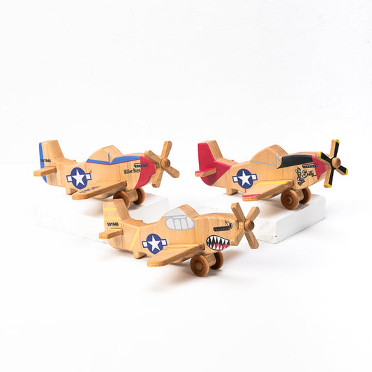 WWII Classic P-51 Mustang Wooden Toy Airplane Trio | Nominated for 2026 Astra Play Award | Made in the USA 🇺🇸