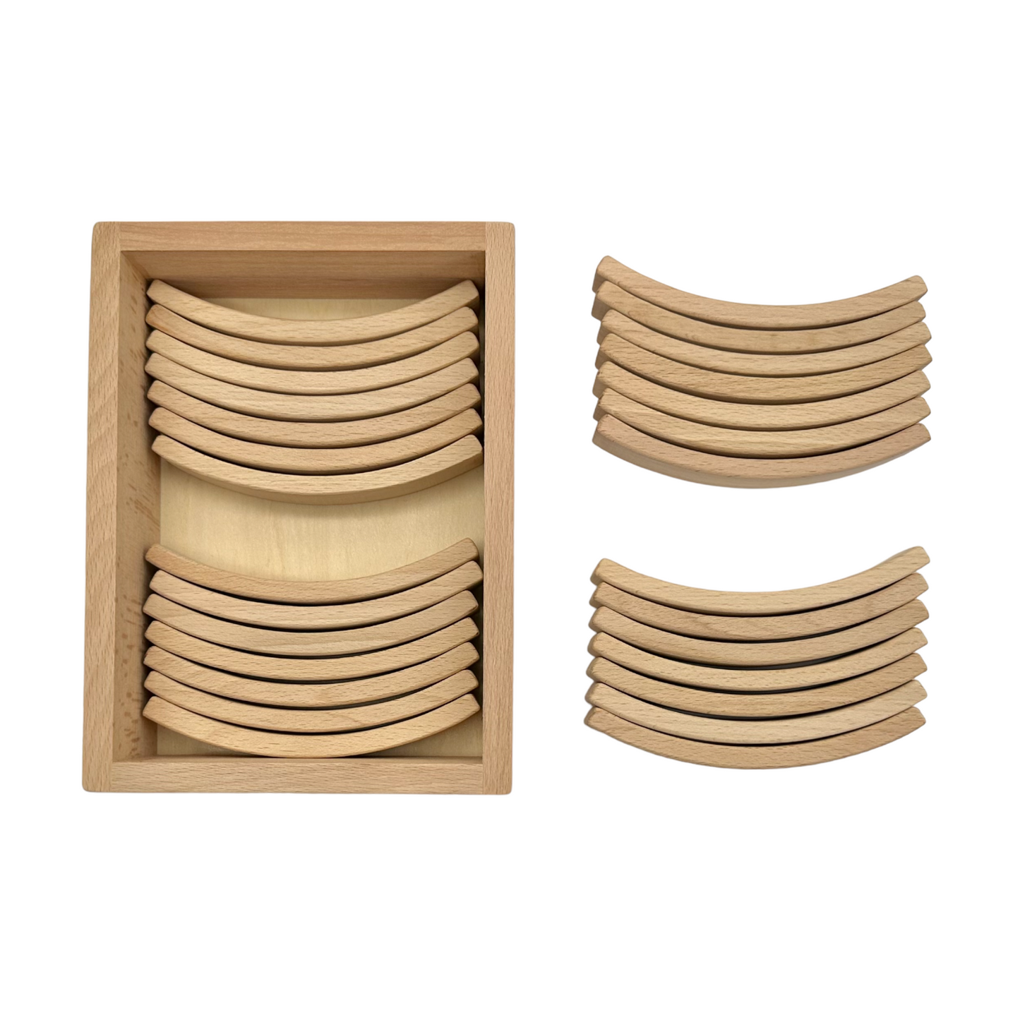 28-Piece Mini Curved Natural Wooden Building Block Set with Storage Tray