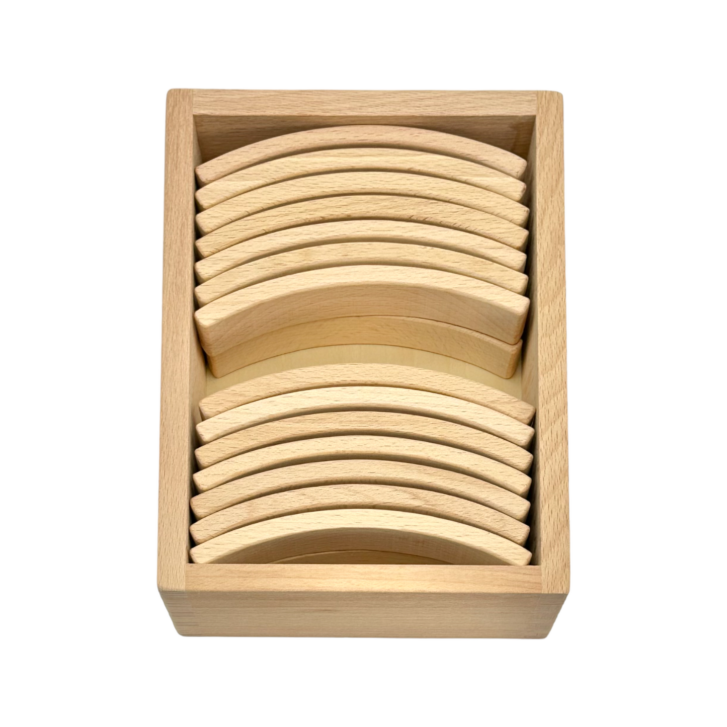 28-Piece Mini Curved Natural Wooden Building Block Set with Storage Tray