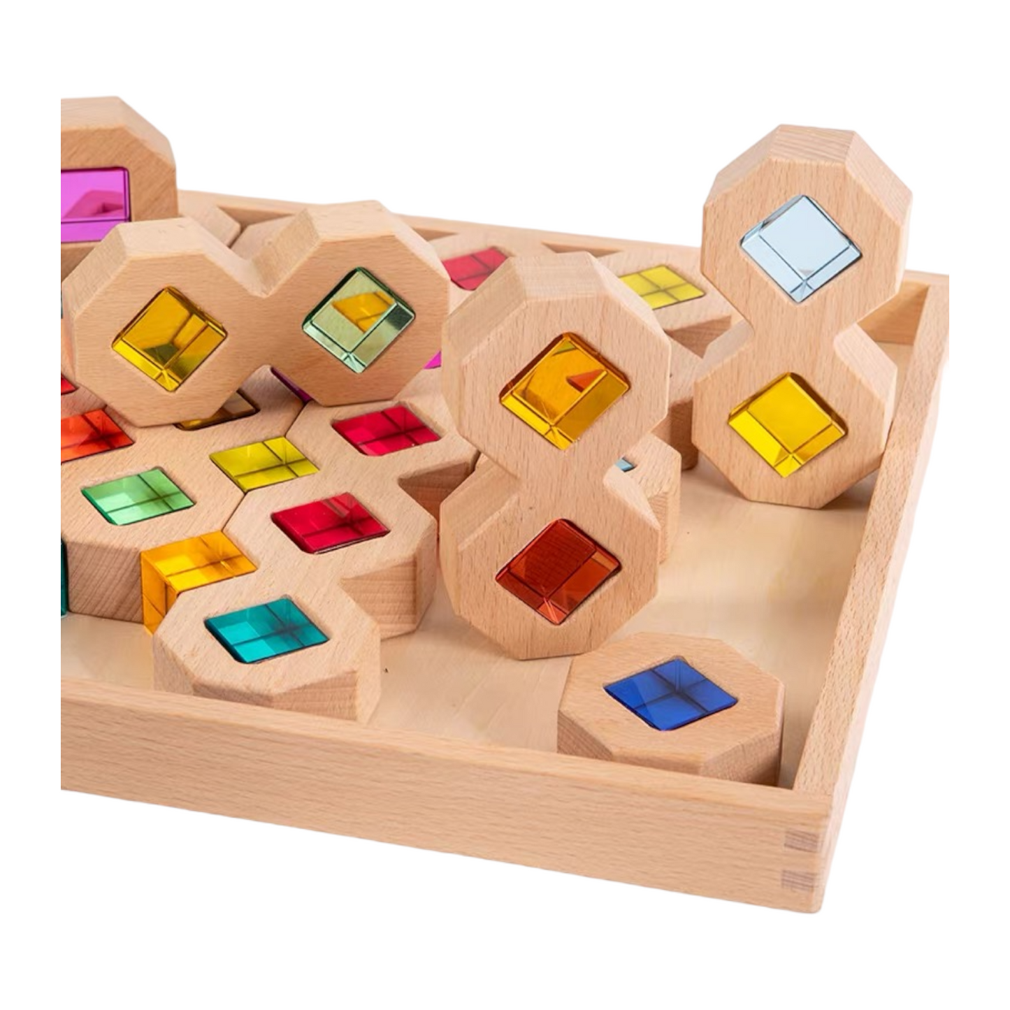 12-Piece Wooden Window Building Blocks Set with Storage Tray | Lucite-Compatible