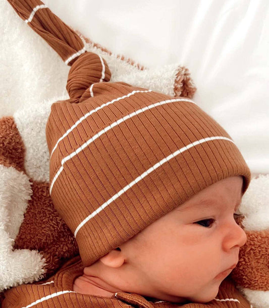 Striped Ribbed Baby Knot Hat
