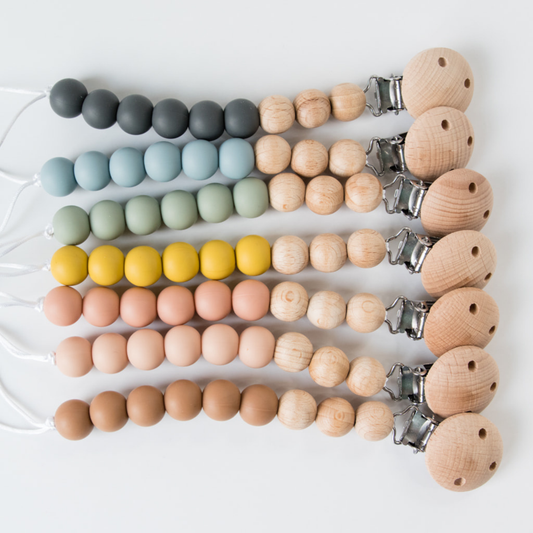 Beaded Wooden & Silicone Pacifier Clip