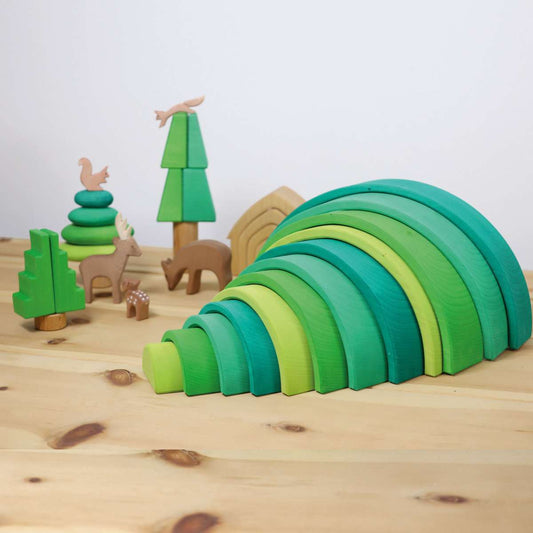 Large Rainbow in Forest Green set with trees