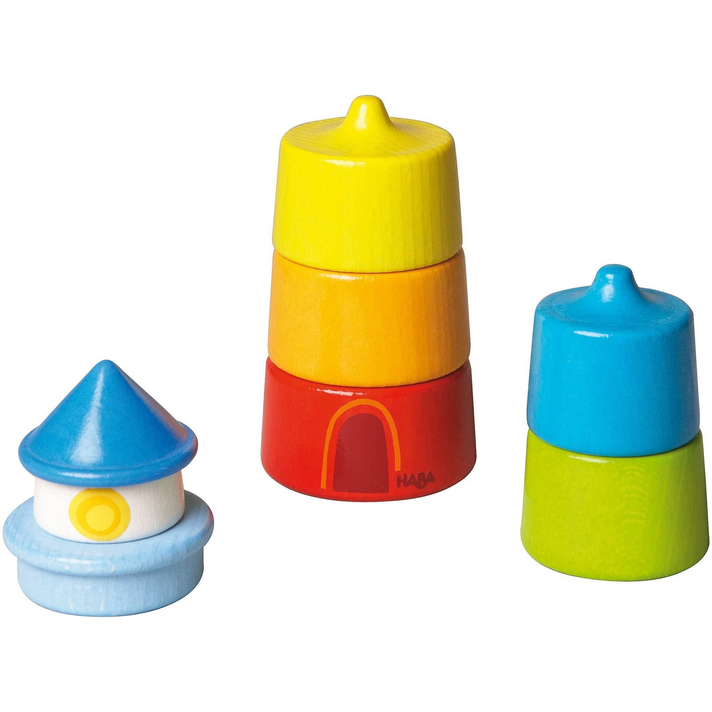 Set of colorful plastic cups with different shapes on a white background