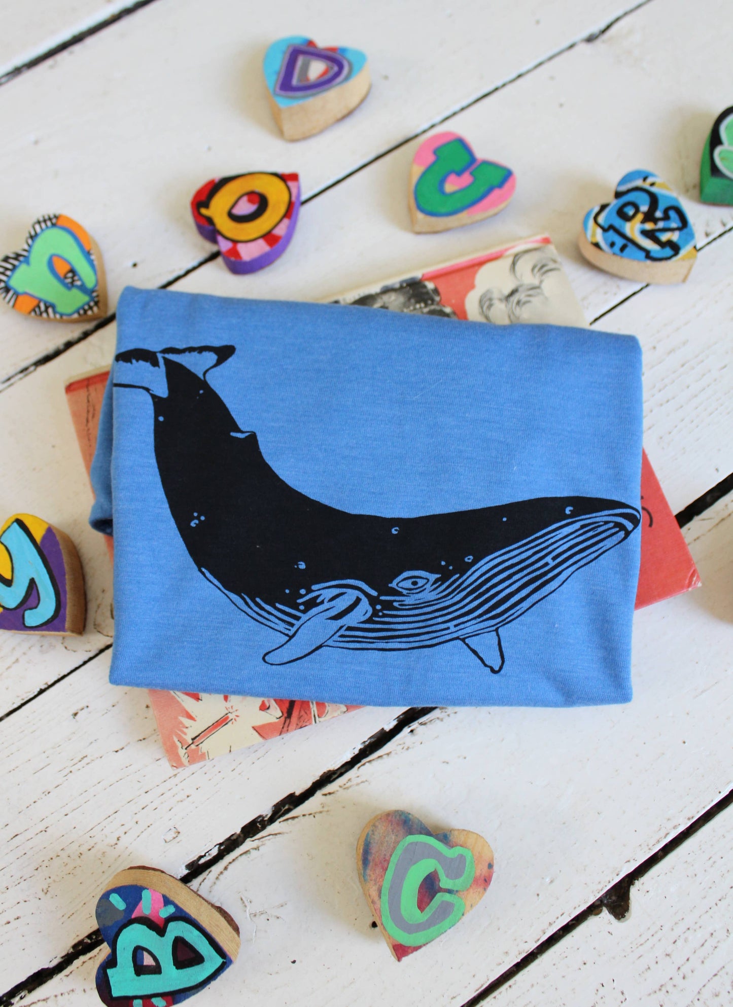 organic blue whale kids tee folded