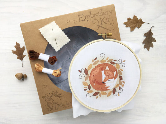 Sleeping Fox Hand Embroidery complete kit