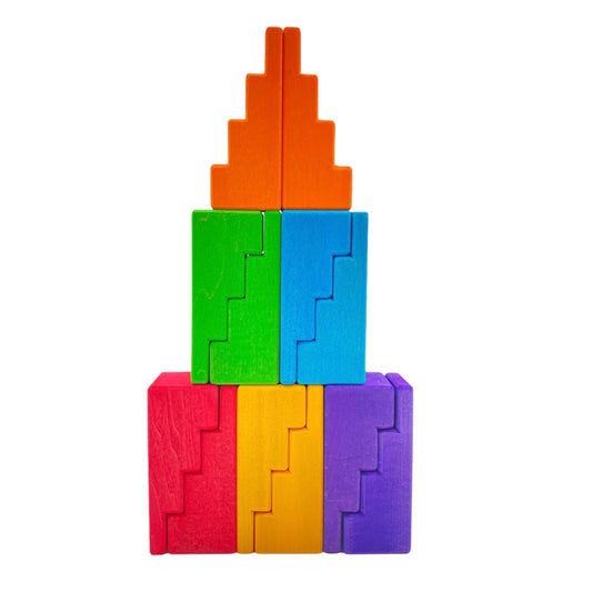 12-Piece Stained Stepped Roof Building Block Set