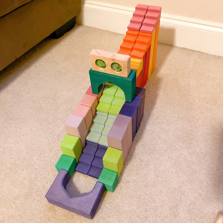 12-Piece Stained Stepped Roof Building Block Set