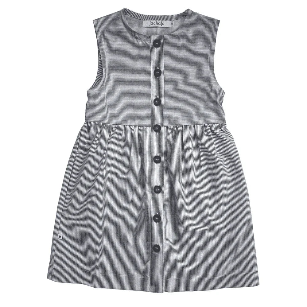 Gray striped dress with buttons on a white background