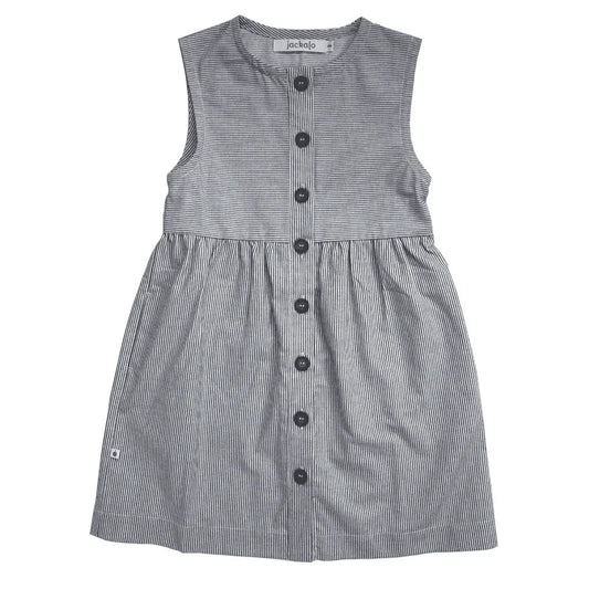 Gray striped dress with buttons on a white background