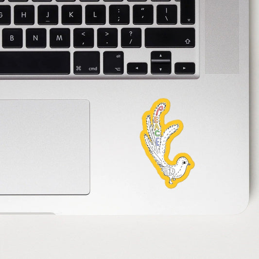 peace bird sticker on a laptop