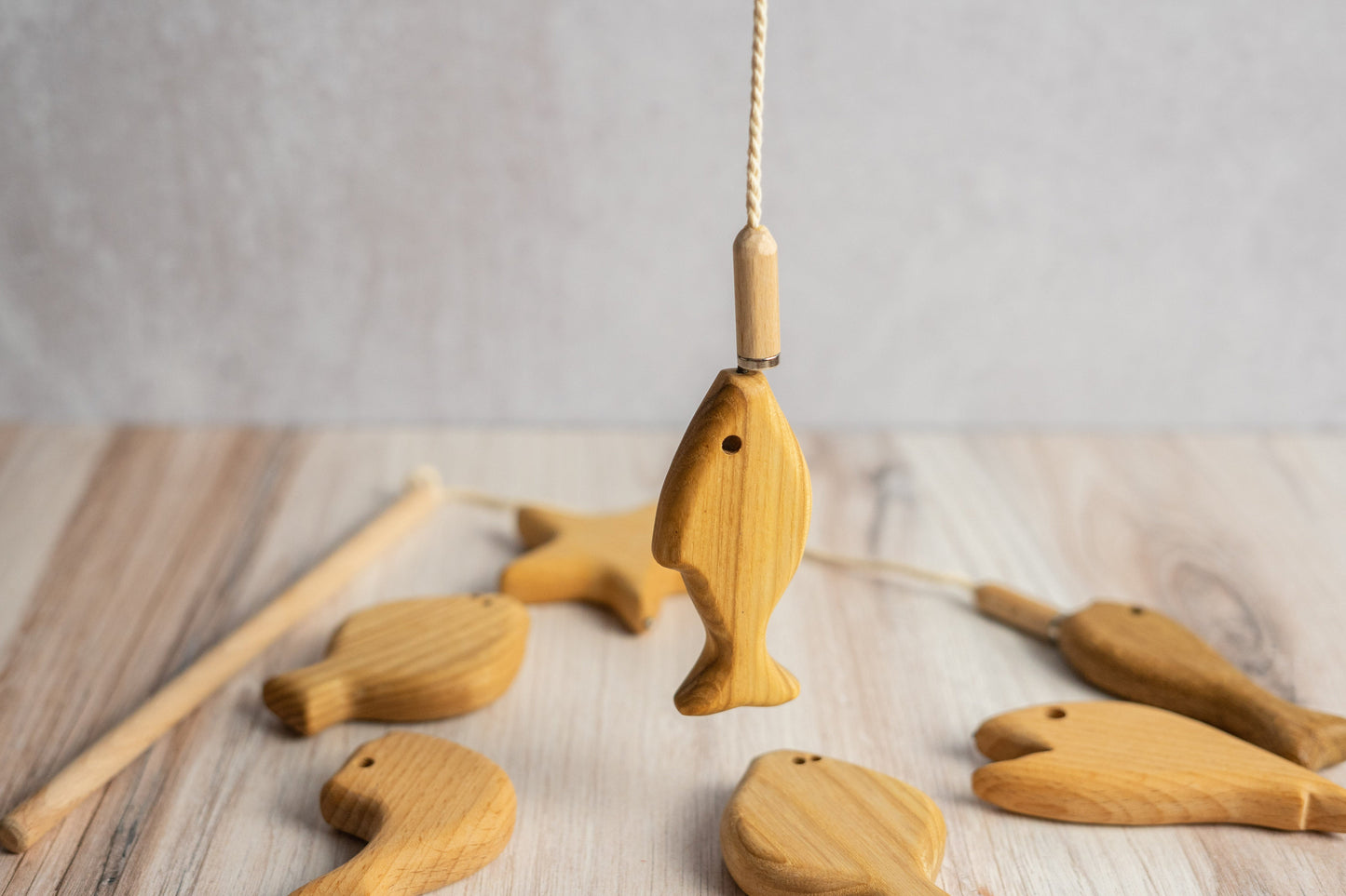 Wooden Magnetic Fishing Game for Kids, 4 types of Wood