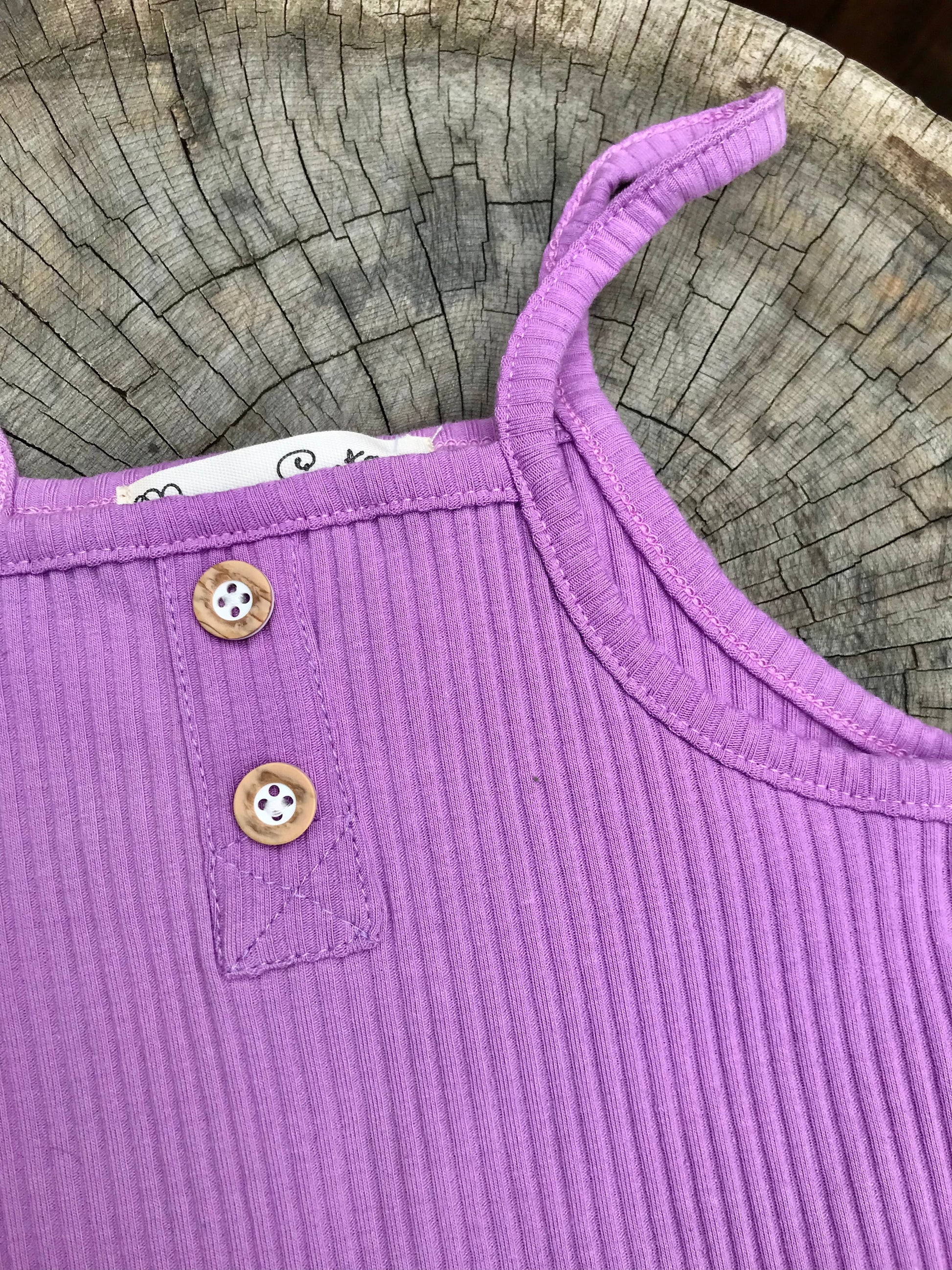 Organic purple summer romper detail