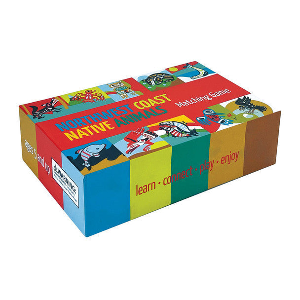 Colorful box of Northwest Coast Native Animals matching game on a white background