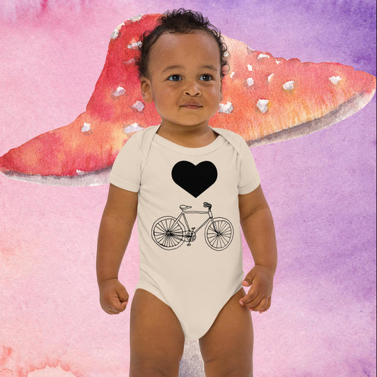 Two Owls Bicycle Heart Organic cotton baby romper