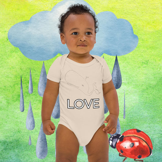 Two Owls LOVE Whale Organic cotton baby romper
