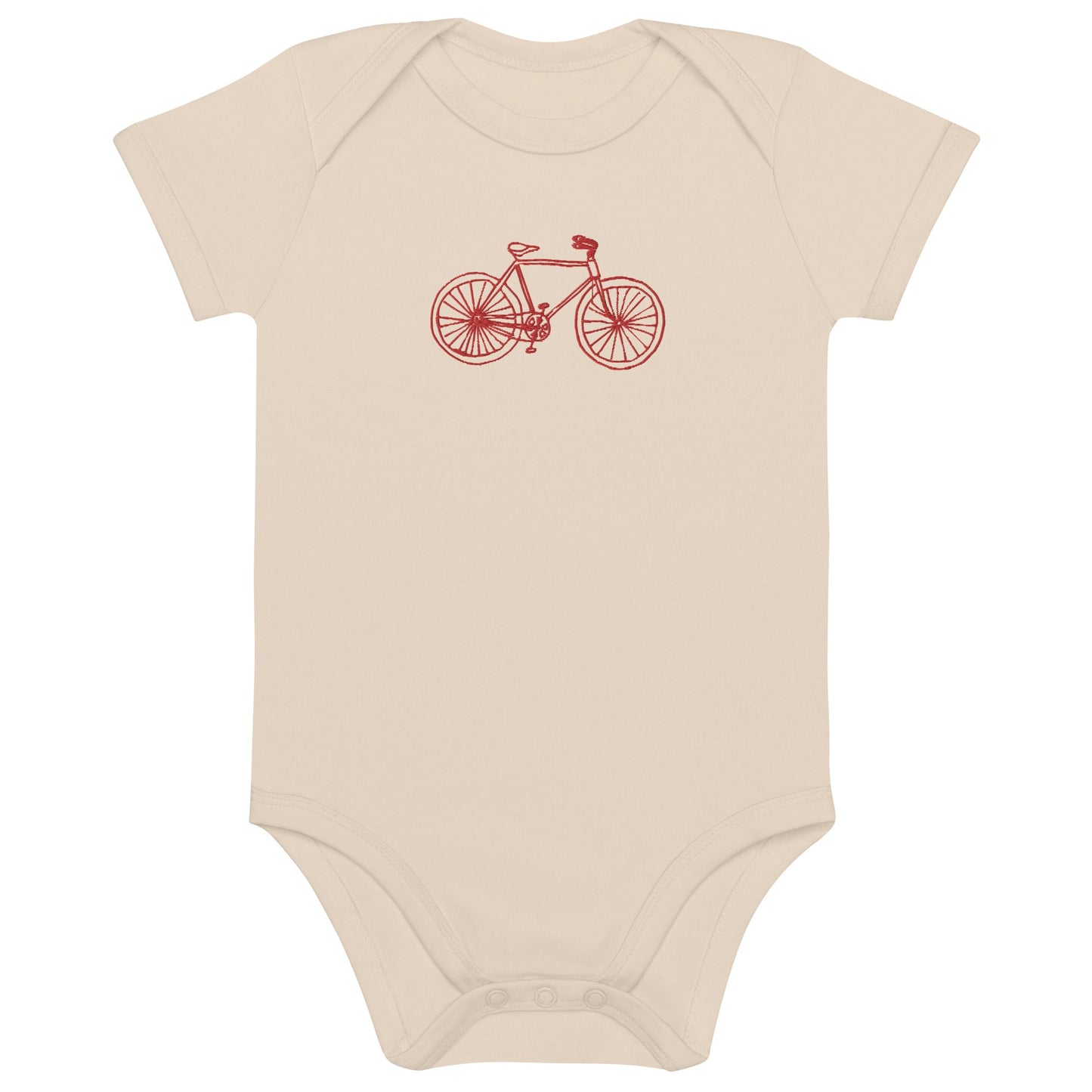 Two Owls Embroidered Red Bicycle Organic cotton baby romper