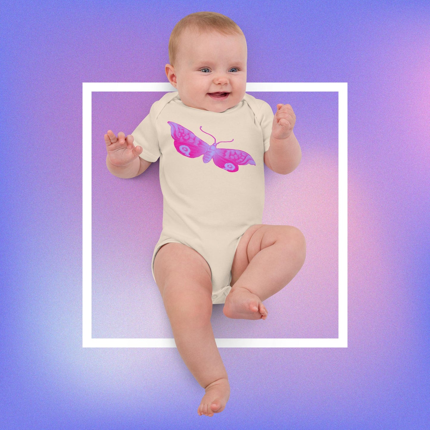 Two Owls Pink/Lavender Butterfly Organic cotton baby romper
