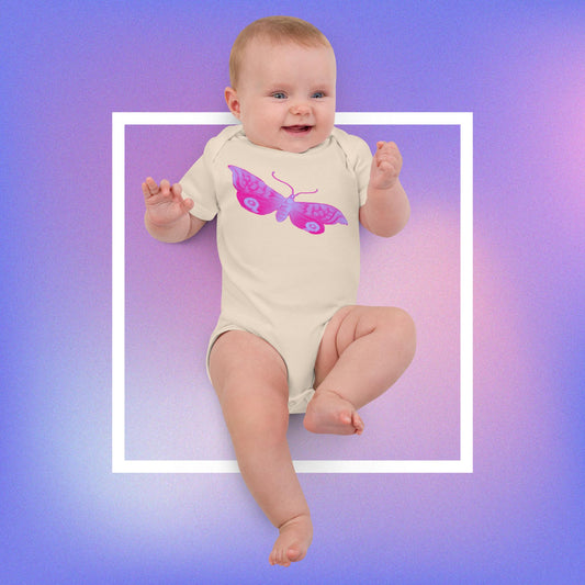 Two Owls Pink/Lavender Butterfly Organic cotton baby romper