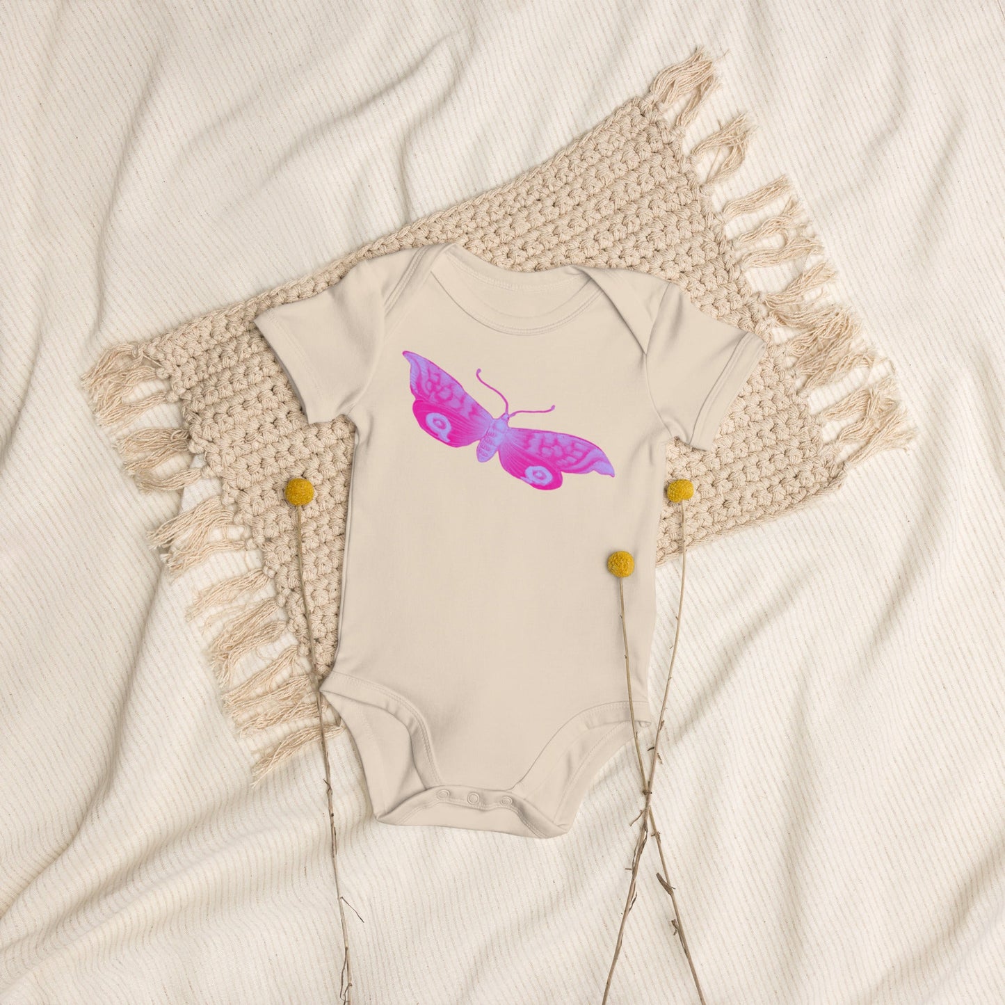 Two Owls Pink/Lavender Butterfly Organic cotton baby romper