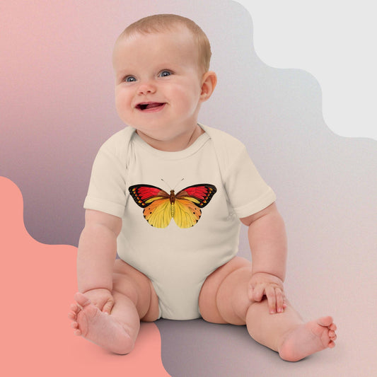 Two Owls Red/Yellow Butterfly Organic cotton baby romper