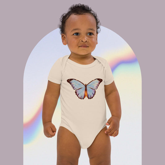 Two Owls Lt. Blue Butterfly Organic cotton baby romper