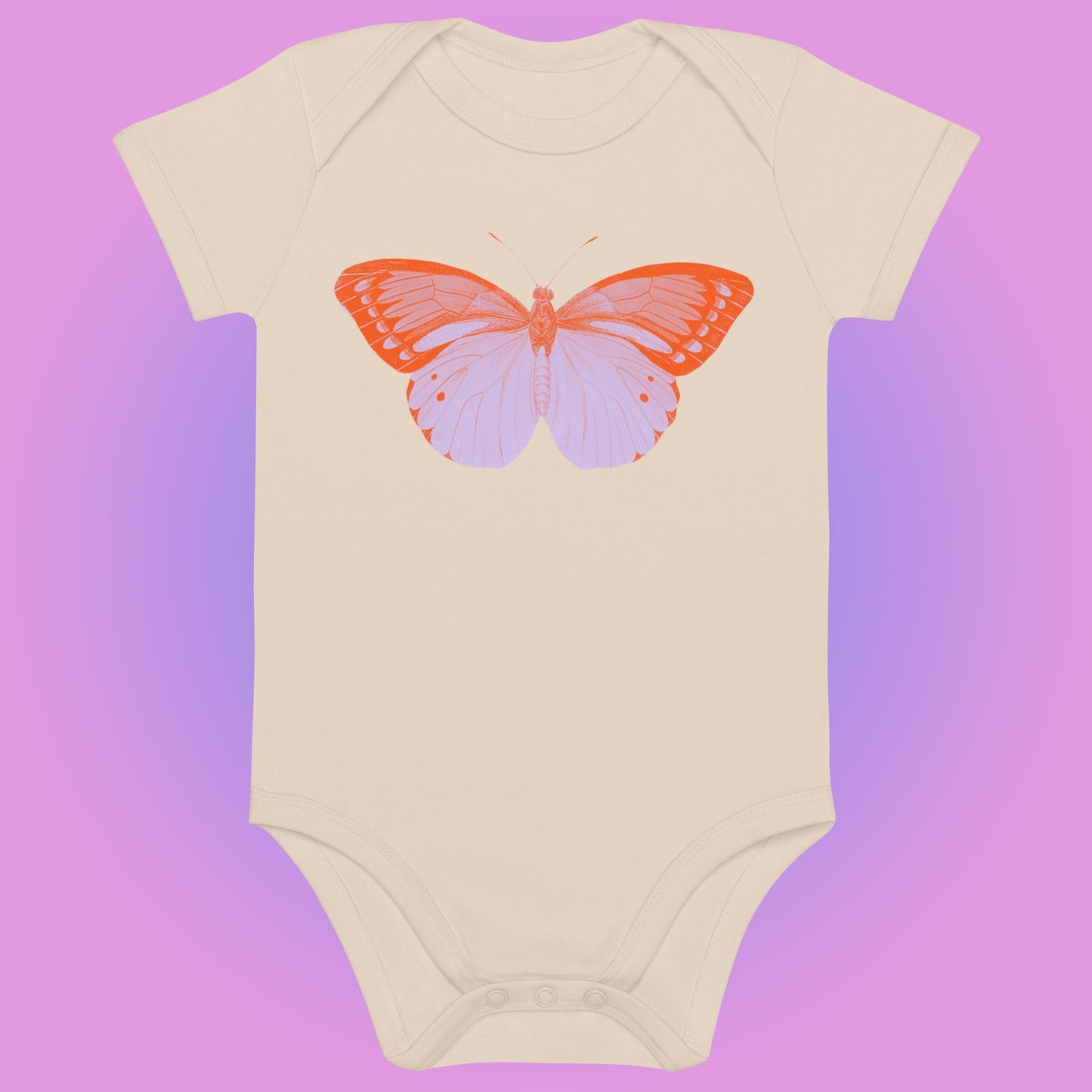 Two Owls Orange/Lavender Butterfly Organic cotton baby romper