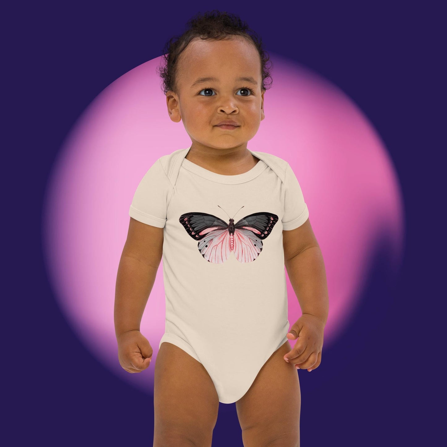 Two Owls Black/Pink Butterfly Organic cotton baby romper