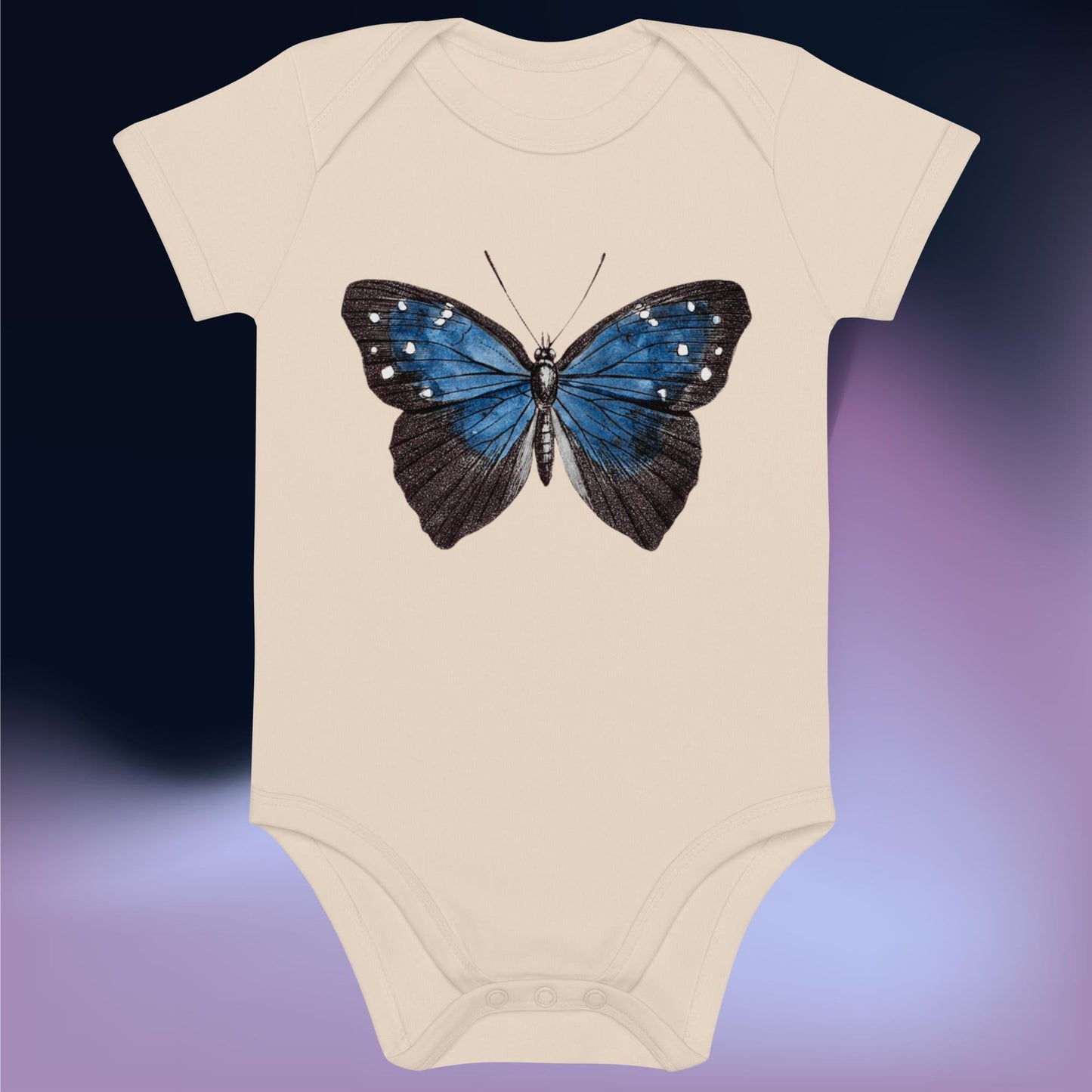 Two Owls Black/Blue Butterfly Organic cotton romper